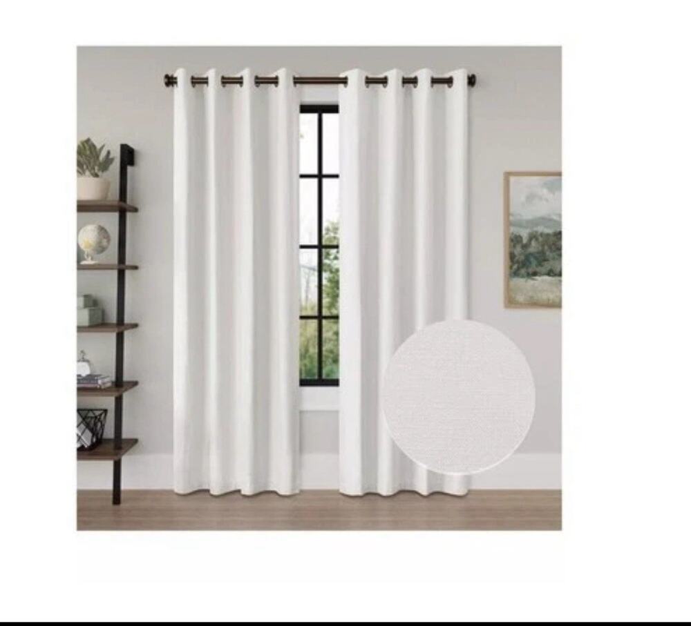Awesome Home Linen Texture Blackout Grommet Curtains Pair (2 Panels) White